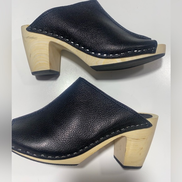 Kelsi Dagger Black Leather Brooklyn Boulder Chunky Wood Platform Clog Mules 7.5 - Picture 6 of 16